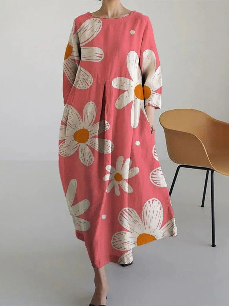 Robe longue décontractée femme style artistique bohème à motif floral – idéale été, vacances, ville