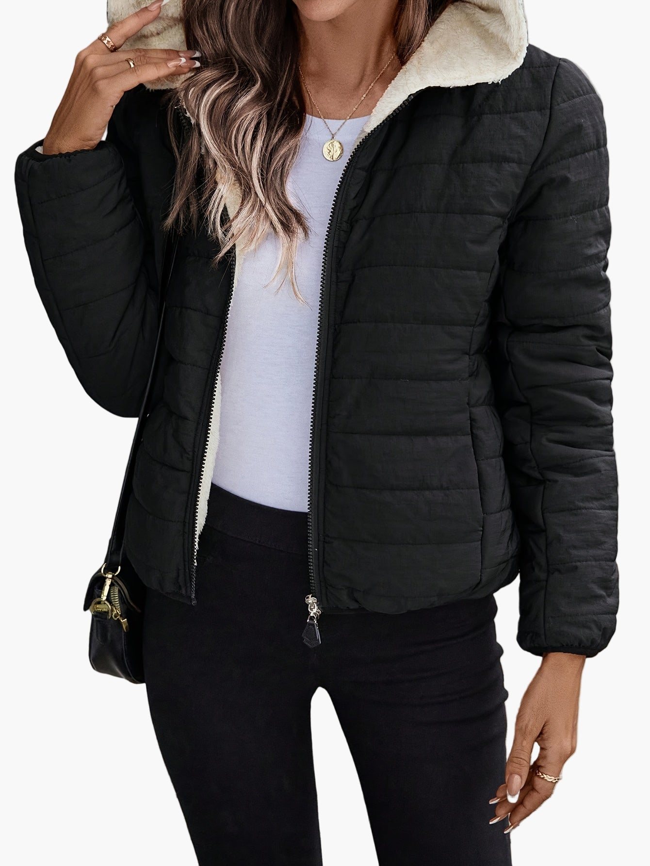 Veste matelassée à capuche pour femme style décontracté hiver chaude