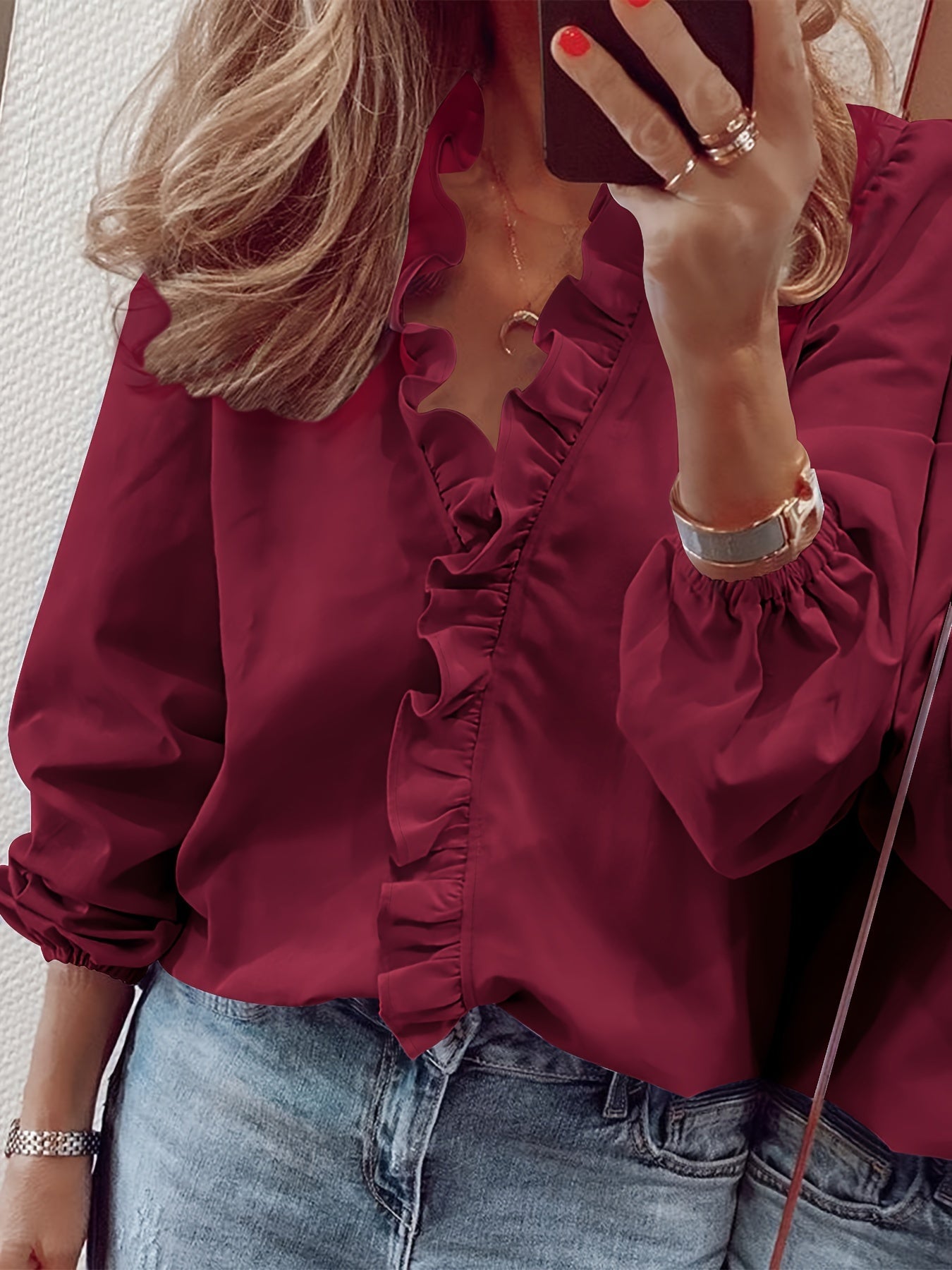 Blouse Femme Élégante à Volants Style Décontracté Chic pour le Printemps et l'Automne