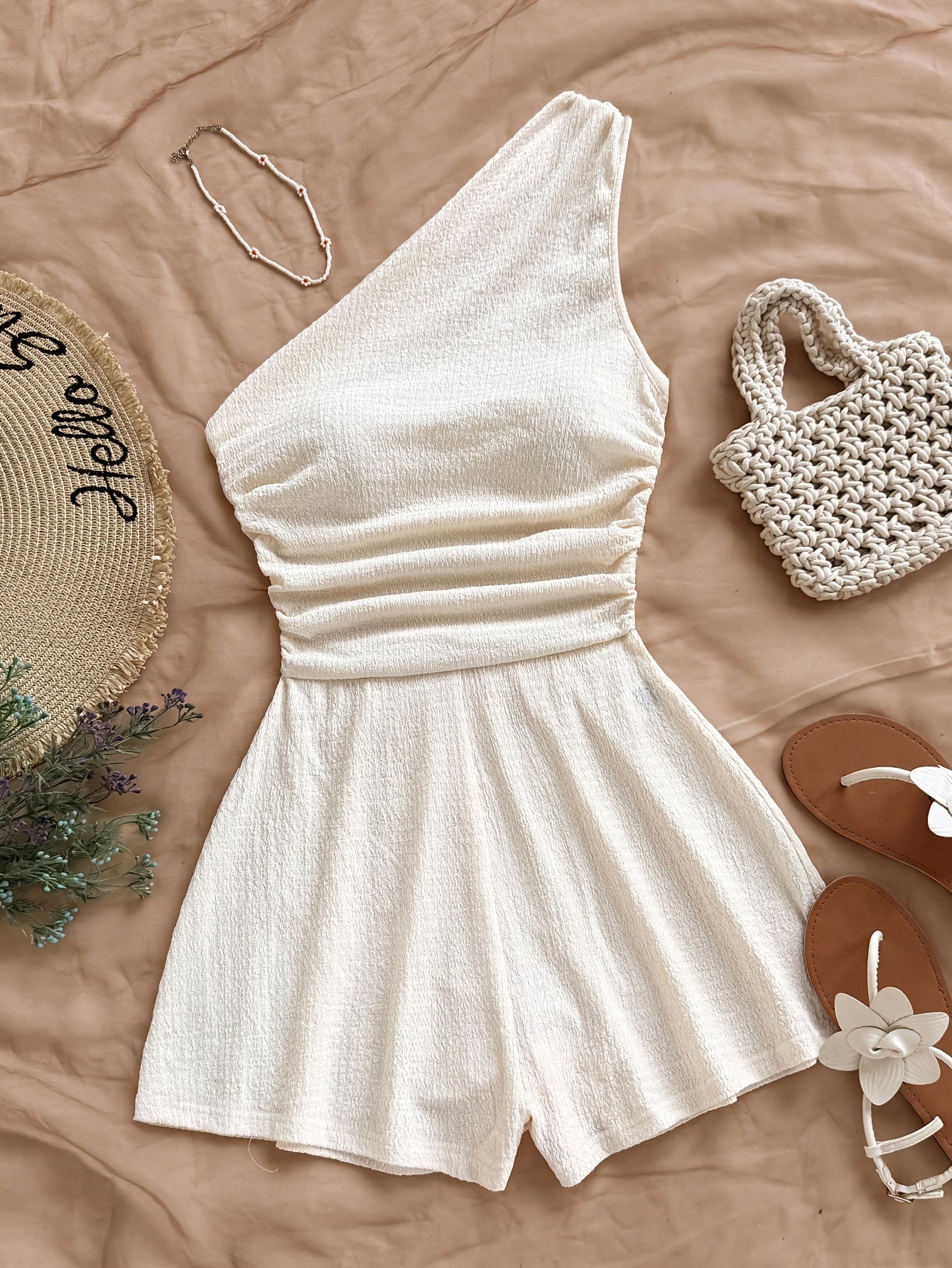 Dames korte jumpsuit met één schouder, casual stijl voor de zomer