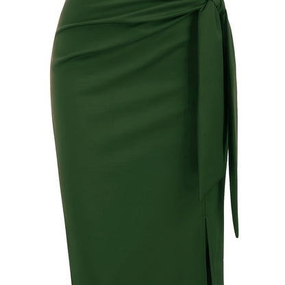 Jupe crayon élégante femme nouée à la taille, fente latérale, style bureau ou soirée