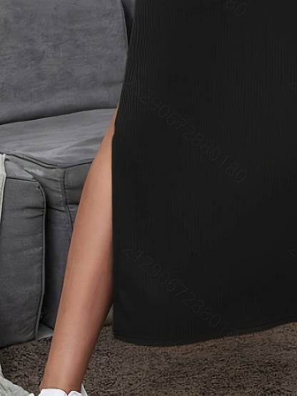 Długa prążkowana spódnica z rozcięciem w stylu casual dla kobiet