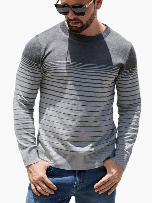 Pull à rayures pour homme style casual – Manches longues, col rond, idéal pour le printemps et l'automne