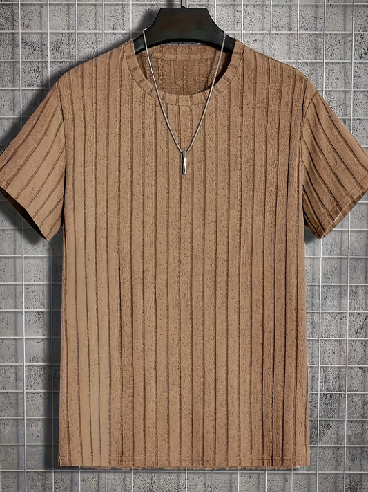 T-shirt a maniche corte da uomo stile moderno con righe testurizzate – Casual chic e versatile