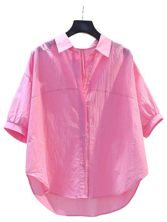 Chemisier ample femme style décontracté manches courtes col classique idéal bureau et loisirs