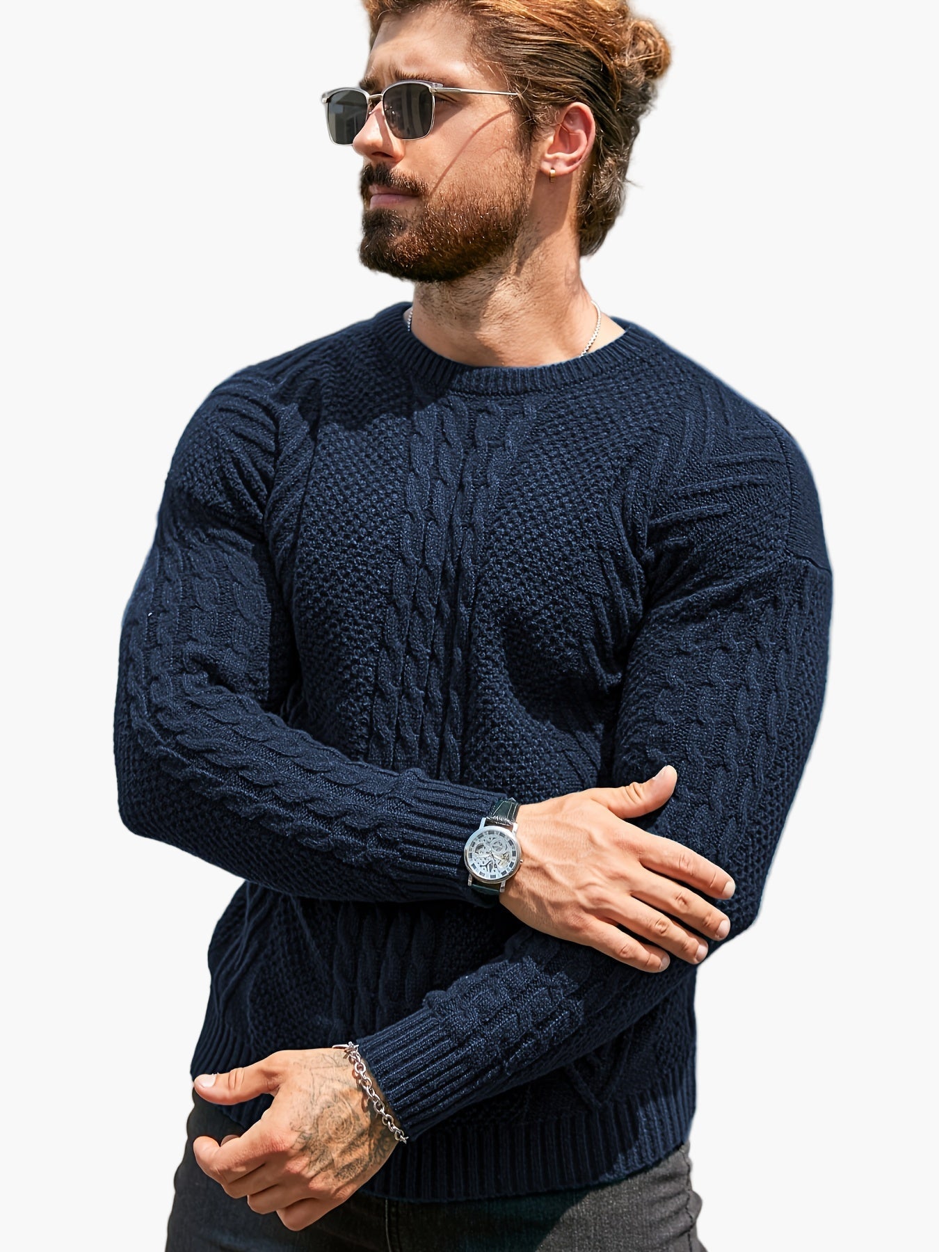 Pull torsadé pour homme style décontracté urbain – Manches longues, chic automne/hiver