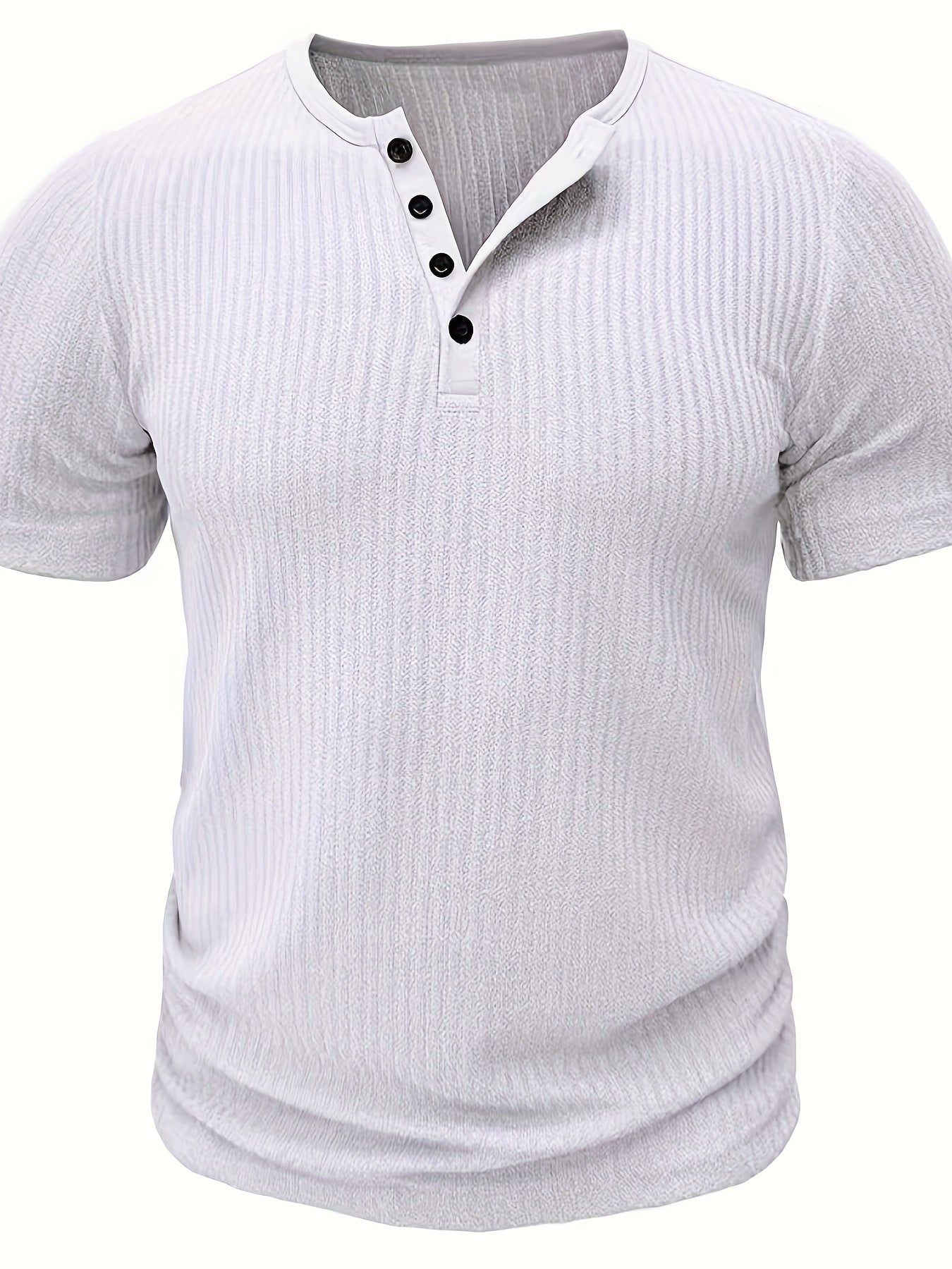 T-shirt casual a maniche corte da uomo stile Henley con bottoni a righe