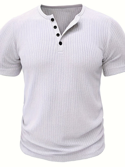 T-shirt casual a maniche corte da uomo stile Henley con bottoni a righe