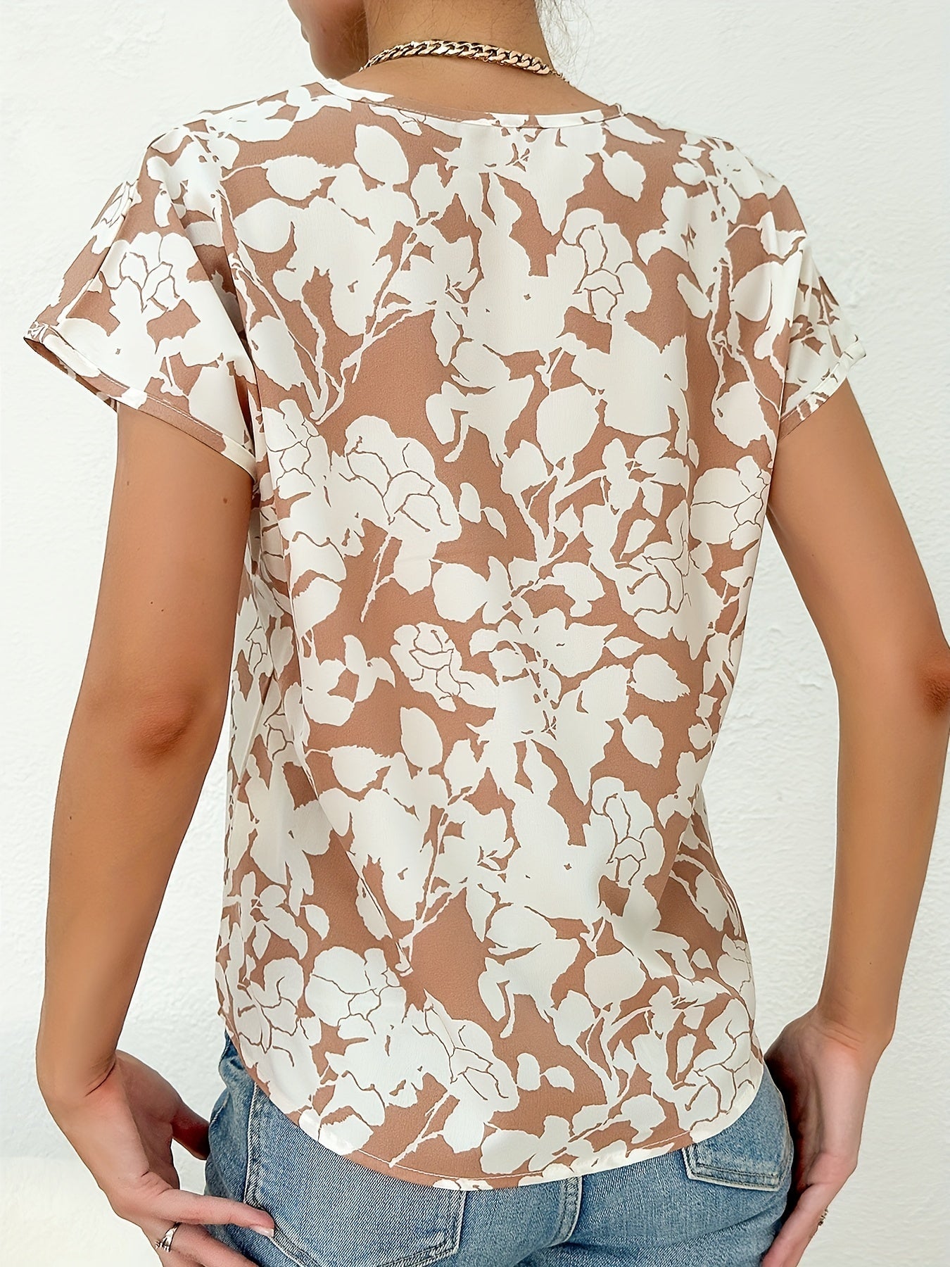Blouse Femme Élégante Style Floral Col V pour Usage Quotidien et Professionnel