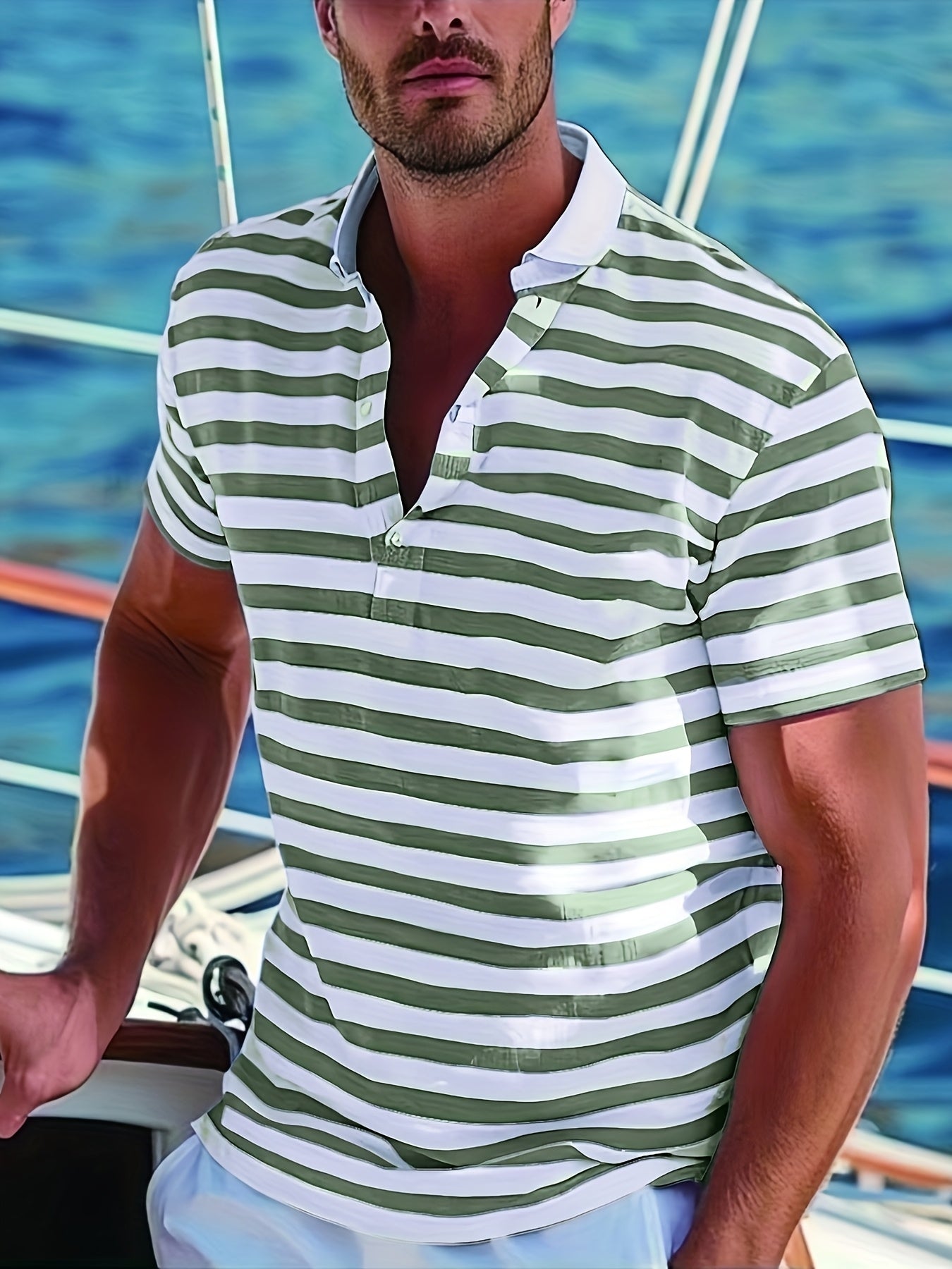 Polo marin à rayures homme style casual pour l'été