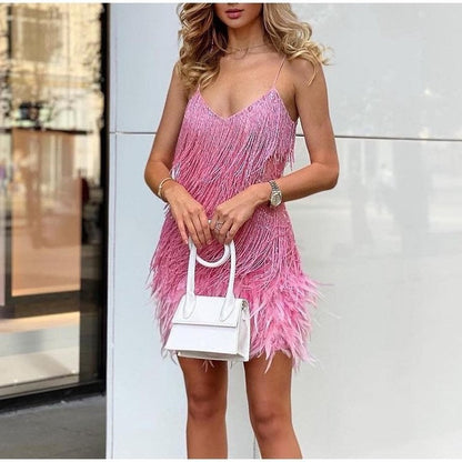 Robe Femme Style Charleston Années 20 à Franges et Plumes pour Soirée et Cocktail