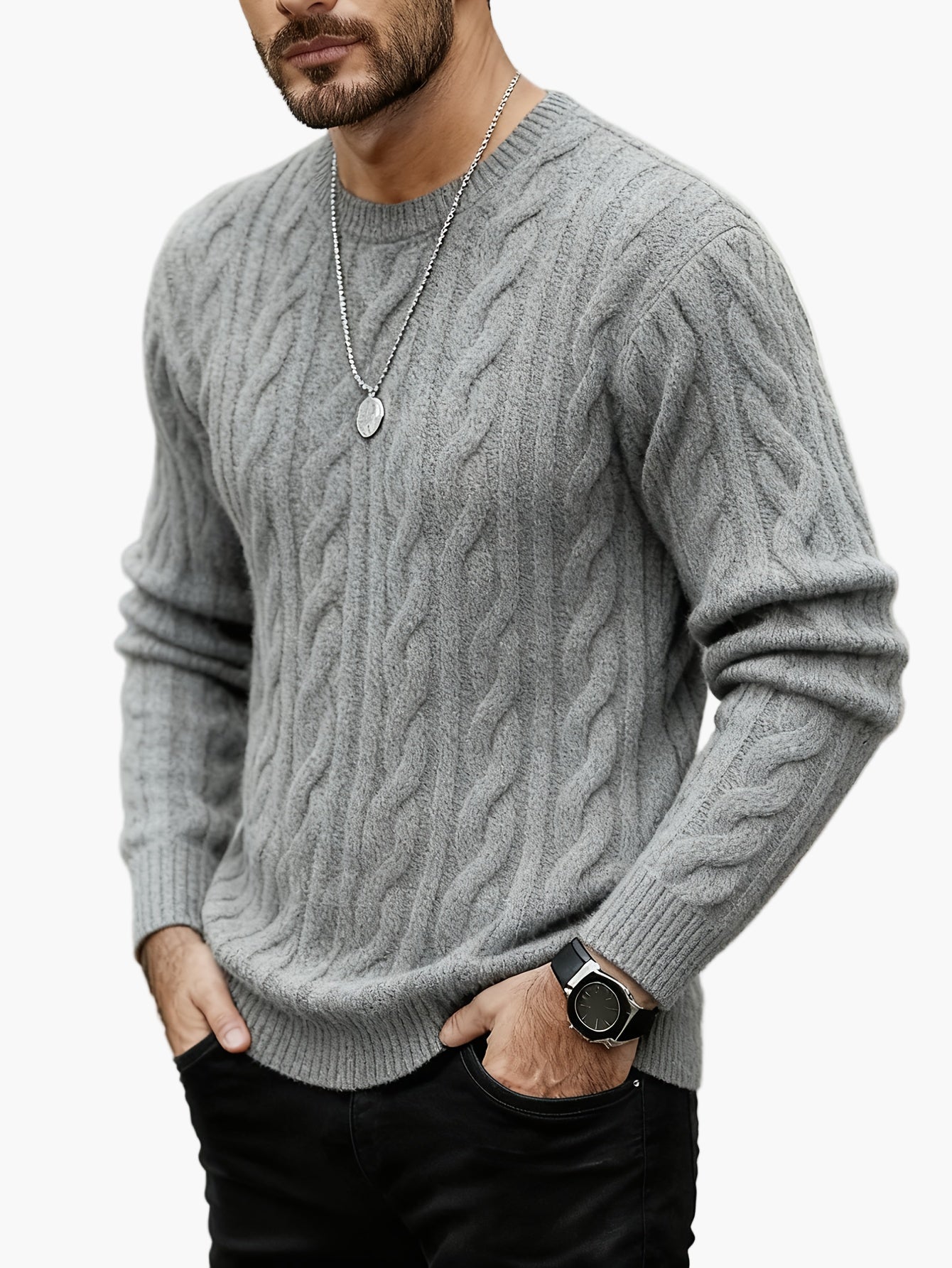 Pull à torsades style décontracté pour homme - idéal automne/hiver
