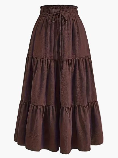 Jupe Longue Femme Élégante Taille Haute à Volants, Style Printemps Été, Idéale pour Loisirs et Sorties