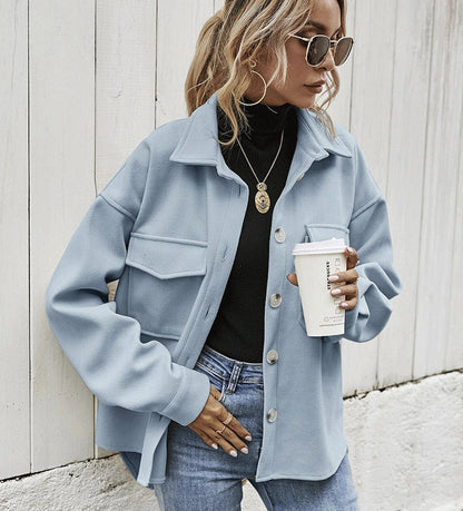 Sandra – Manteau Court en Laine Épais à Col Revers pour Femmes