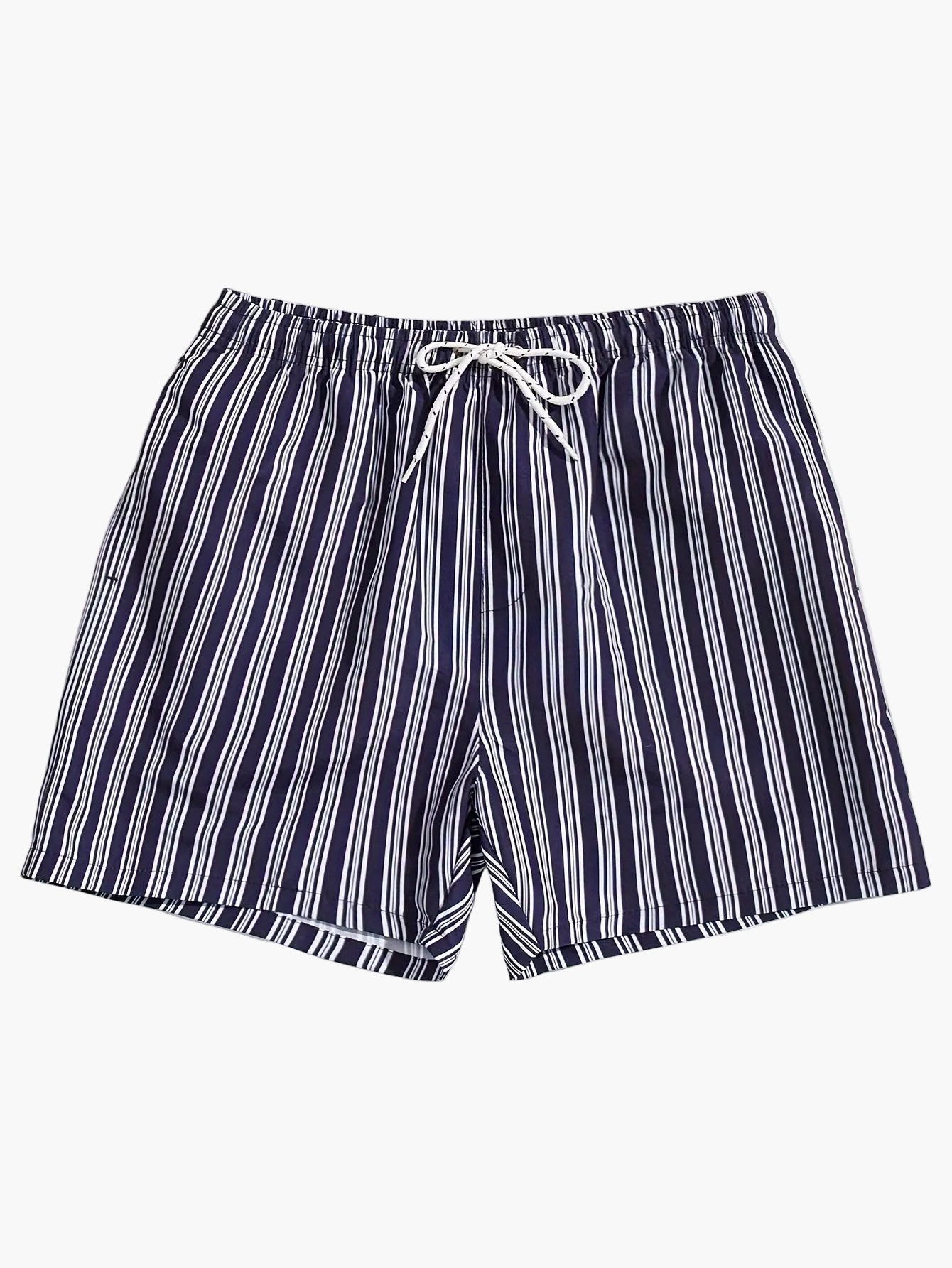 Krótkie spodenki kąpielowe męskie w paski, styl casual, na plażę i basen