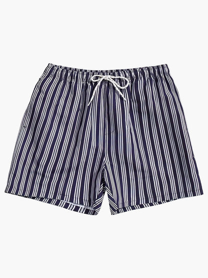 Krótkie spodenki kąpielowe męskie w paski, styl casual, na plażę i basen