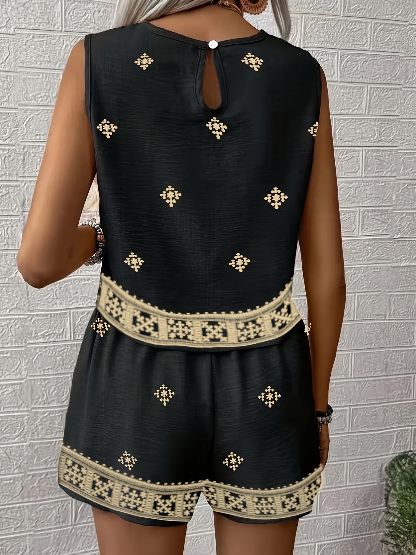 Ensemble Décontracté Femme Haut Sans Manches et Short Style Bohème Été