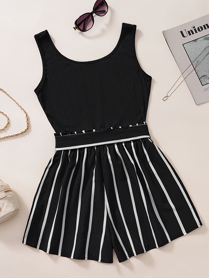 Tuta corta elegante a righe da donna, stile casual estivo