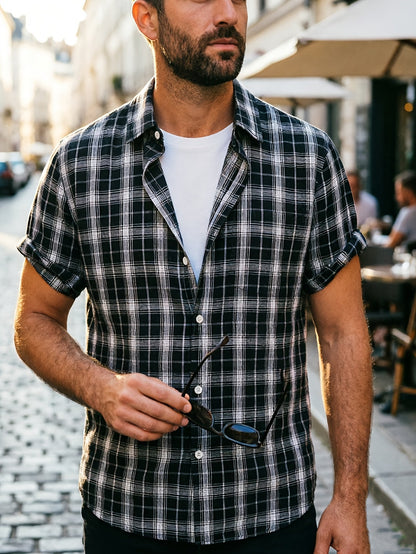Chemise décontractée à carreaux pour homme – Style estival polyvalent