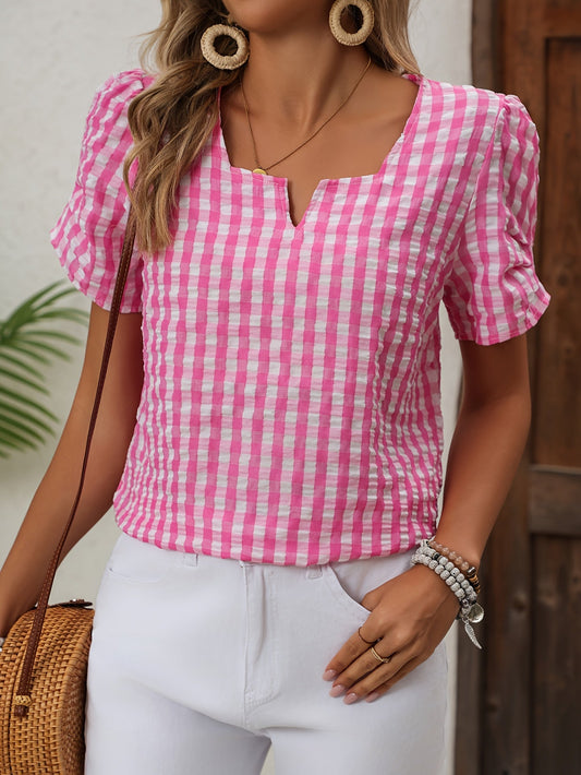 Camicia a quadretti vichy stile elegante da donna - ideale per primavera ed estate