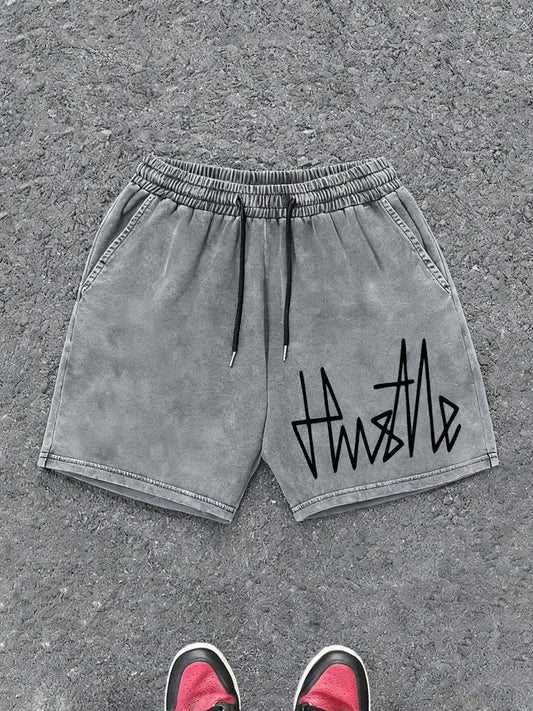 Short homme casual style urbain avec imprimé "Hustle" – idéal pour le streetwear et la détente
