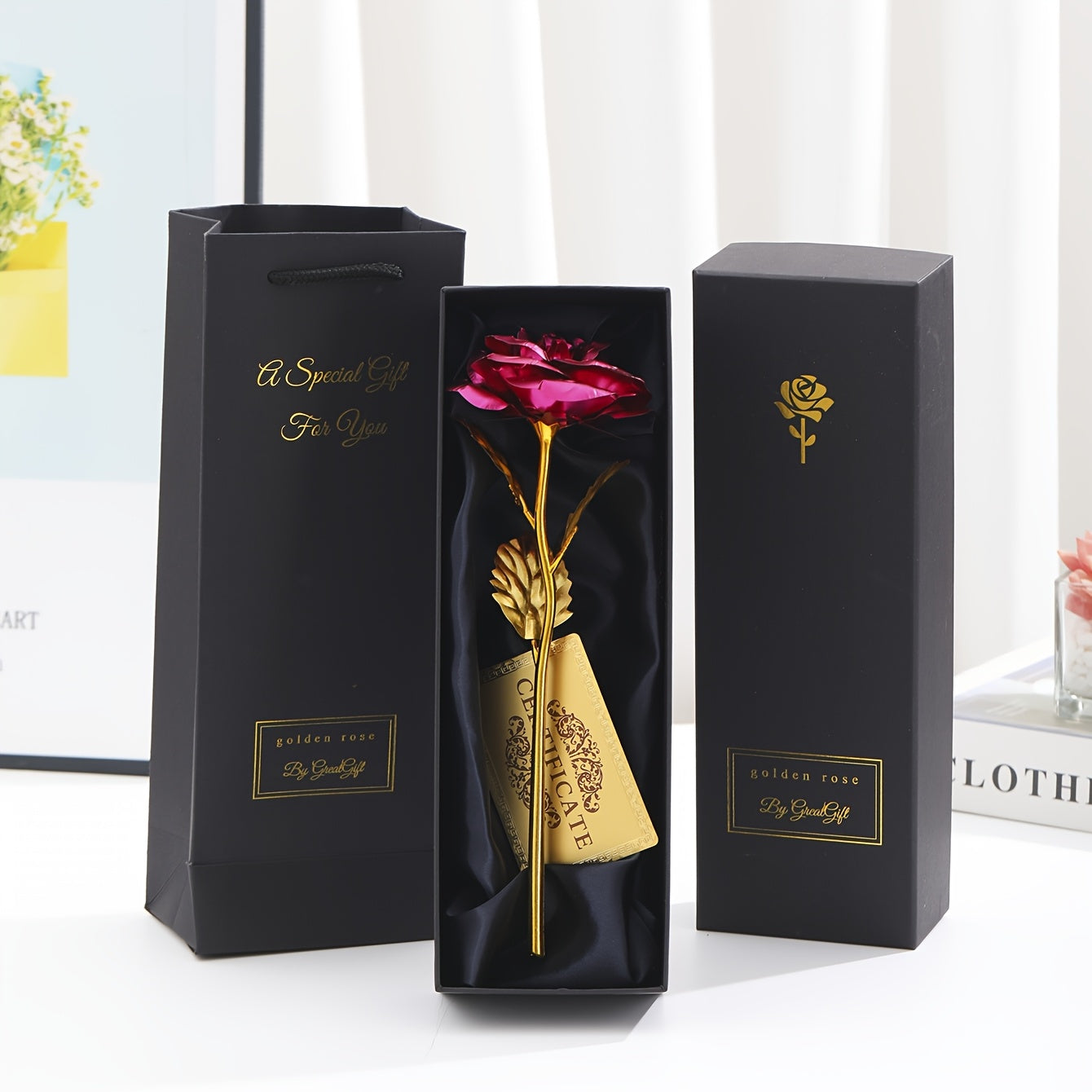 Rosa decorativa in confezione regalo – Idea regalo romantica per donna – Oggetto d’ornamento elegante