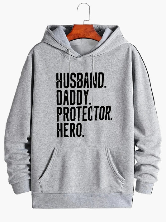Sweat à Capuche Graphique Homme - HUSBAND DADDY PROTECTOR HERO - Style Décontracté Cadeau Idéal