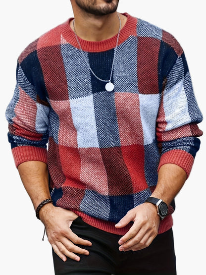 Pull décontracté à carreaux homme style automne/hiver col rond