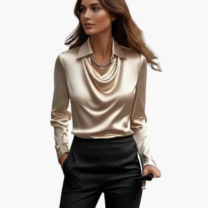 Elegante damesblouse met watervalhals, stijlvolle uitvoering voor kantoor en uitgaan