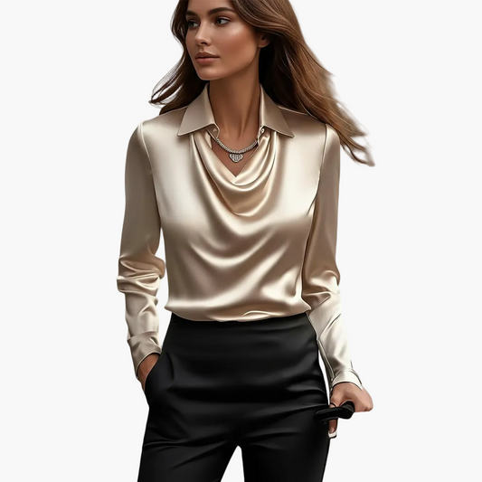 Camicia Donna Elegante con Collo a Cascata Stile Raffinato per Ufficio e Uscite
