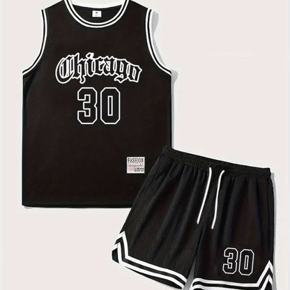 Men's Chicago Style Basketball Tank Top and Shorts Set - Urban Sporty Look