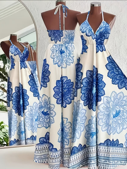 Abito lungo donna schiena scoperta stile bohémien chic per vacanze