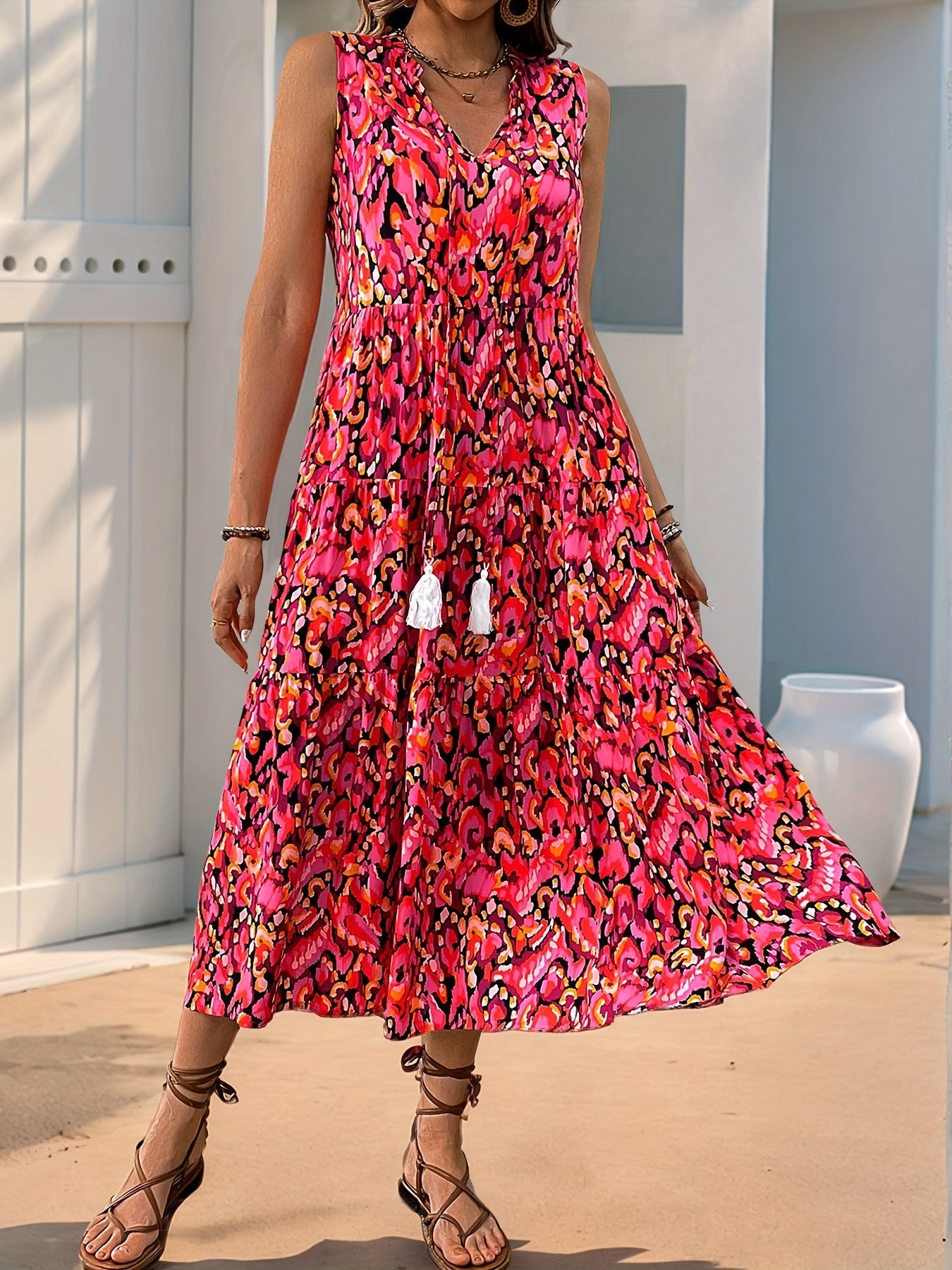 Robe Femme Élégante Sans Manches Style Bohème pour Été et Printemps