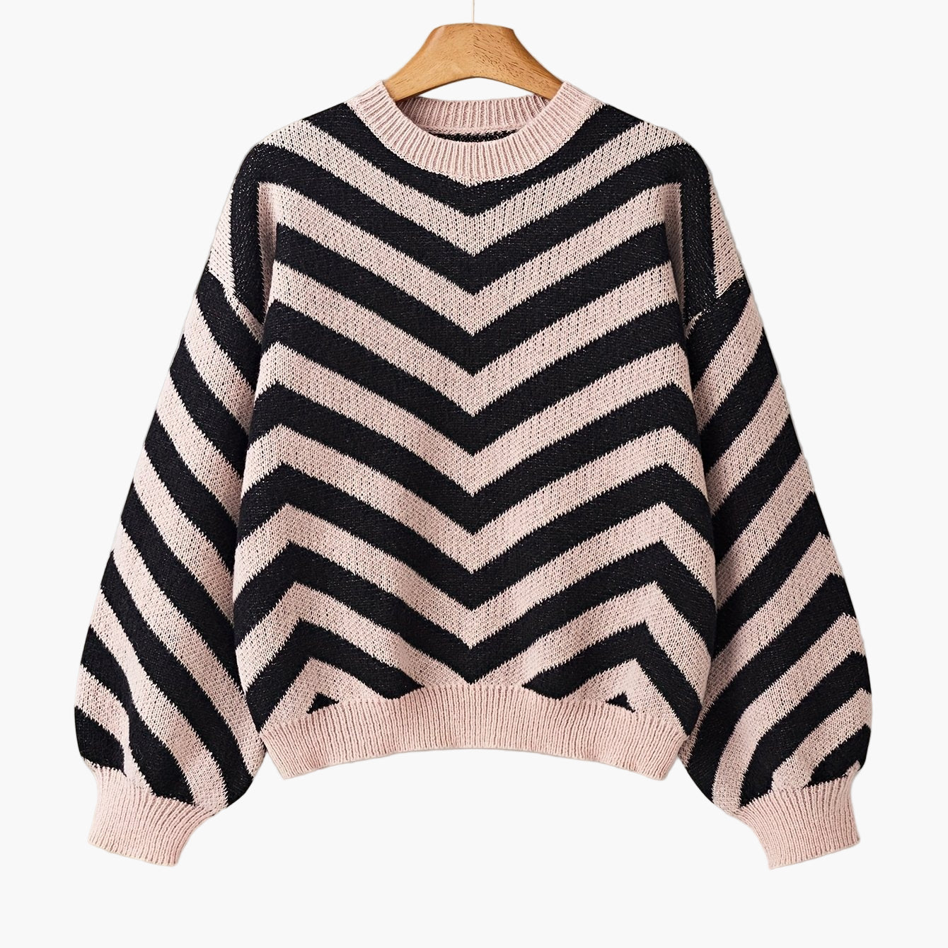Pull élégant à rayures chevrons pour femme, style automne/hiver, manches longues, coupe décontractée