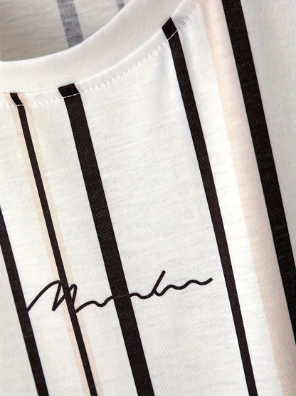 Męski t-shirt z krótkim rękawem w nowoczesnym stylu z pionowymi paskami na modny miejski look