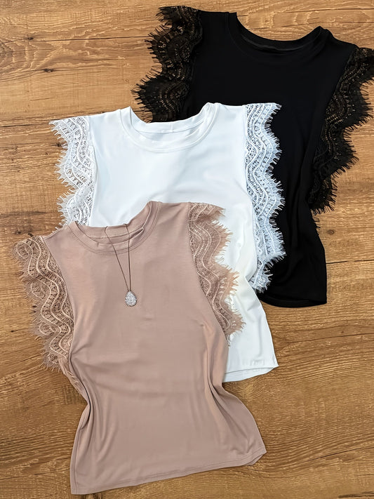 Débardeur femme chic à volants en dentelle – Style élégant pour l'été