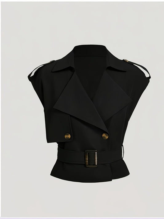 Gilet senza maniche elegante con cintura e bottoni da donna - Stile chic primavera/estate