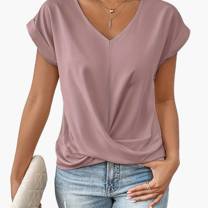 Elegant Women's Blouse Casual Style V-Neck Short Sleeves for Office and Outings