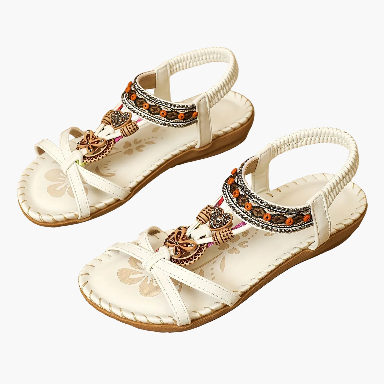 Women's Bohemian Slip-On Sandals with Ornaments and Ankle Strap - Casual Chic Style