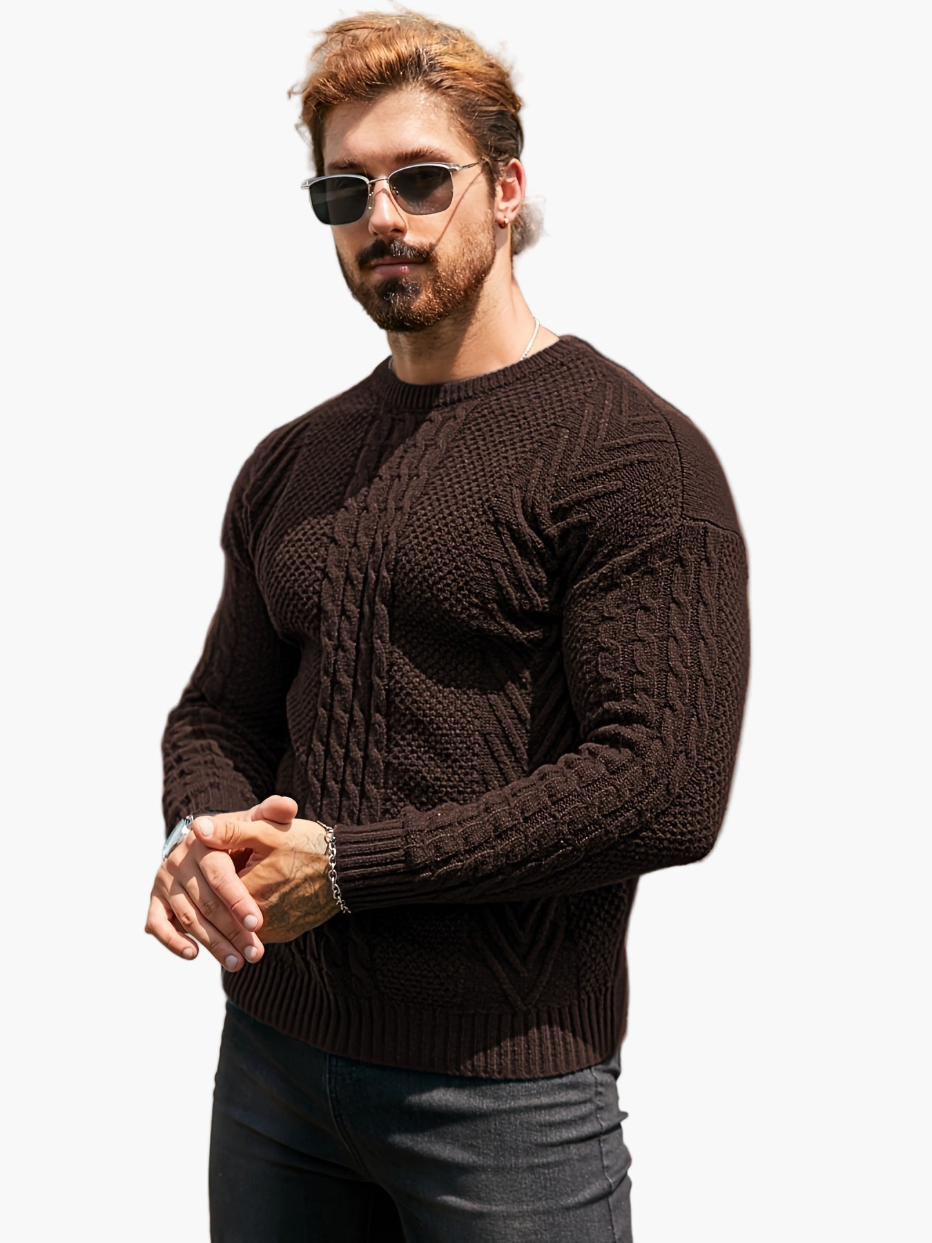 Pull torsadé pour homme style décontracté urbain – Manches longues, chic automne/hiver