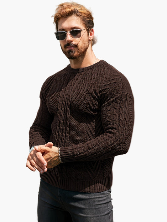Pull torsadé pour homme style décontracté urbain – Manches longues, chic automne/hiver