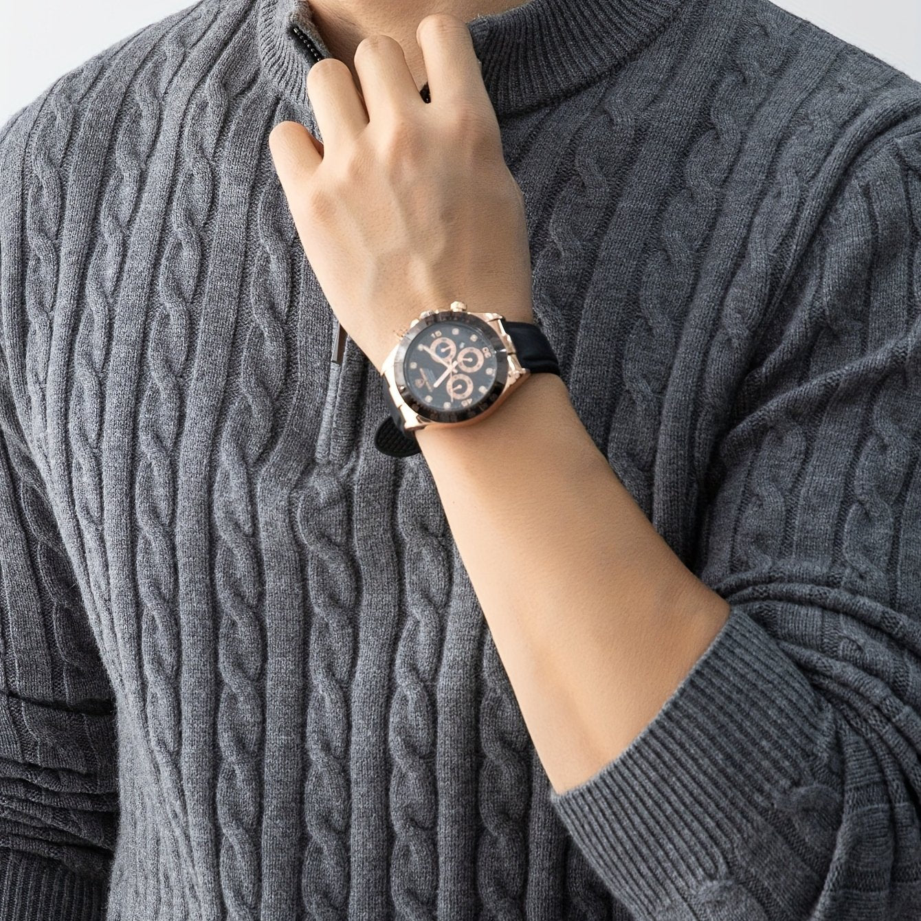 Pull à Col Montant Zippé Homme Style Casual Motif Torsadé pour Automne Hiver