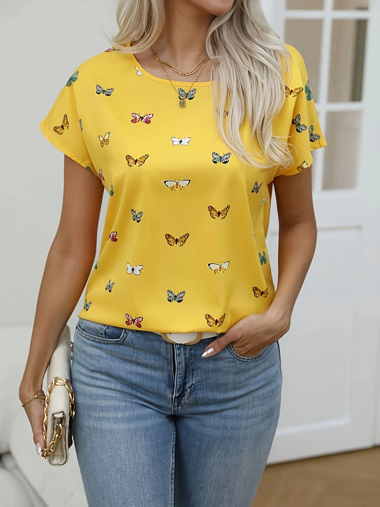 T-shirt décontracté papillons pour femme – style estival tendance