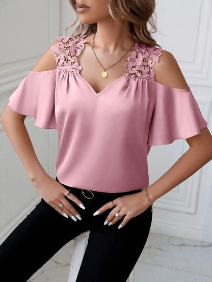 Blusa donna spalle scoperte chic con dettagli in pizzo stile elegante