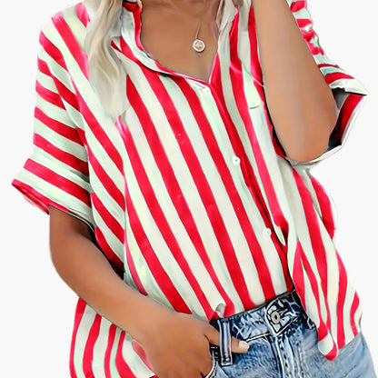 Camicia ampia a righe stile casual da donna - Moda estiva elegante
