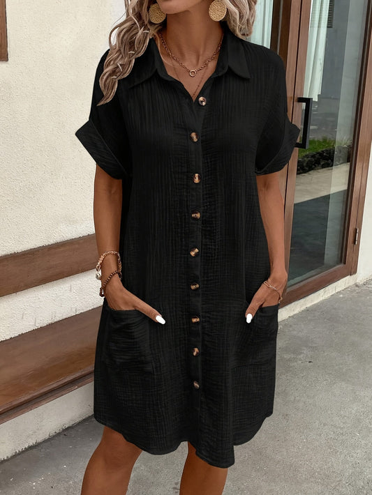 Robe chemise décontractée femme manches courtes boutons style estival