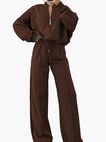 Ensemble décontracté femme deux pièces à fermeture zippée pour loisirs et détente