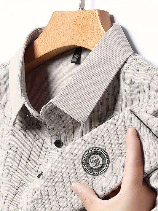 Men's Casual Shirt with Classic Collar – Modern Style with Alphabet Pattern