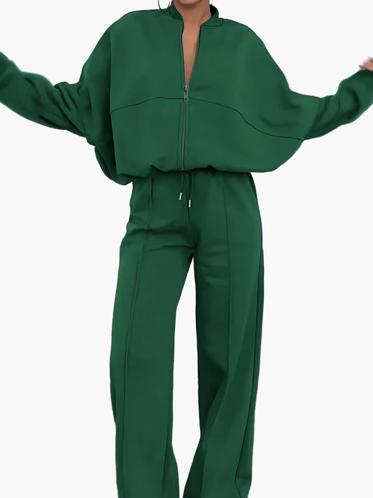 Ensemble décontracté femme deux pièces à fermeture zippée pour loisirs et détente