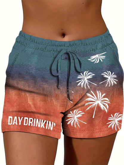 Dames zomerse relaxtrui met palmbomenprint en opschrift "DAY DRINKIN'" – Ideaal voor de zomer en vrije tijd